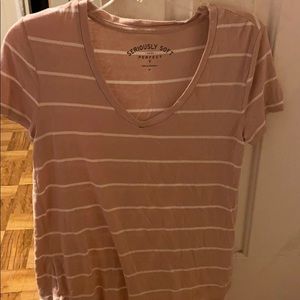 V-neck pink striped shirt